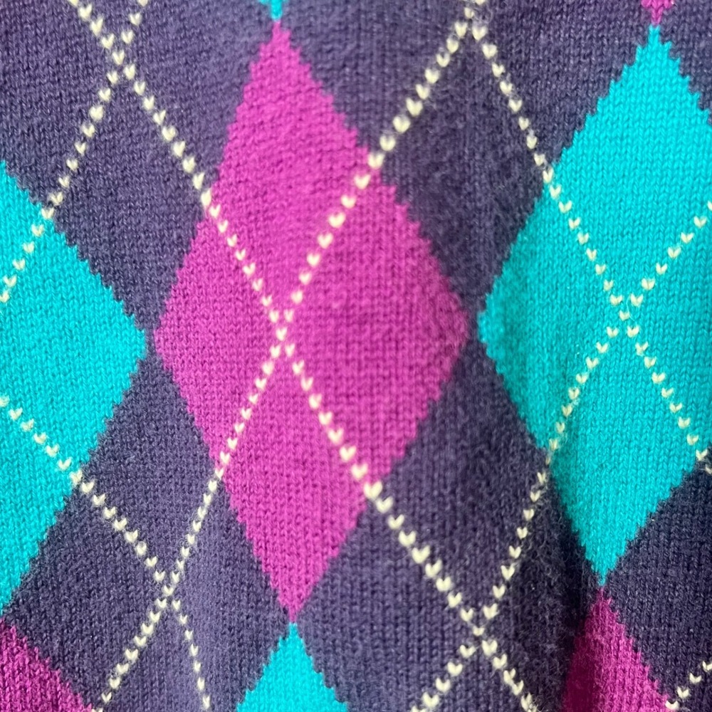 Women's Argyle Sweater Vest V Neck Purple Cotton Size Small Preppy Golfcore - Picture 5 of 7